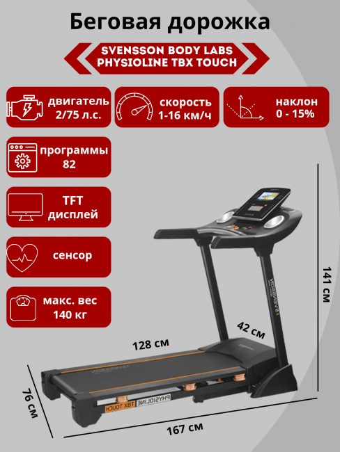 Беговая дорожка Svensson Body Labs Physioline TBX TOUCH Беговая дорожка Svensson Body Labs Physioline TBX TOUCH