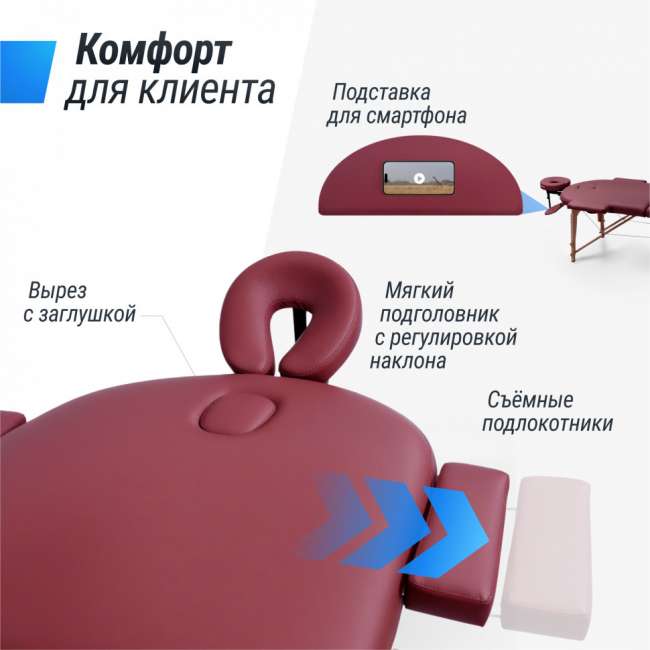 Массажный стол UNIX Med Comfort 3 Section Burgundy