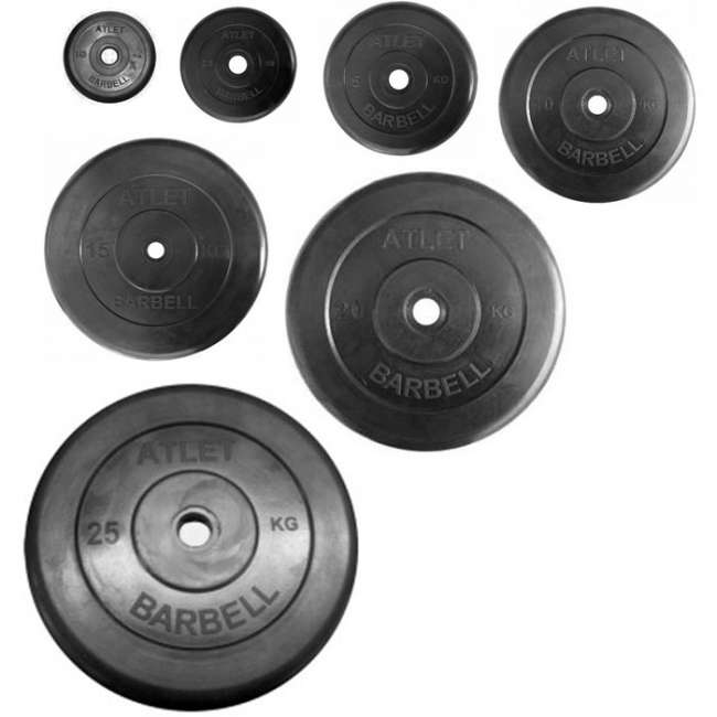 Диски обрезиненные Barbell Atlet 31 мм черные, вес от 1,25 до 25 кг в ассортименте Диски обрезиненные Barbell Atlet 31 мм черные, вес от 1,25 до 25 кг в ассортименте