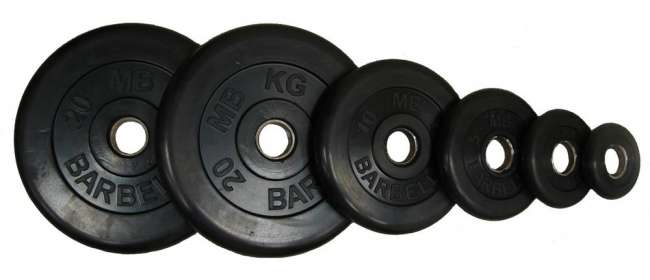 Диски обрезиненные Barbell 26 мм черные, вес от 1,25 до 25 кг в ассортименте