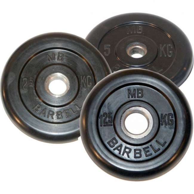 Диски обрезиненные Barbell 26 мм черные, вес от 1,25 до 25 кг в ассортименте