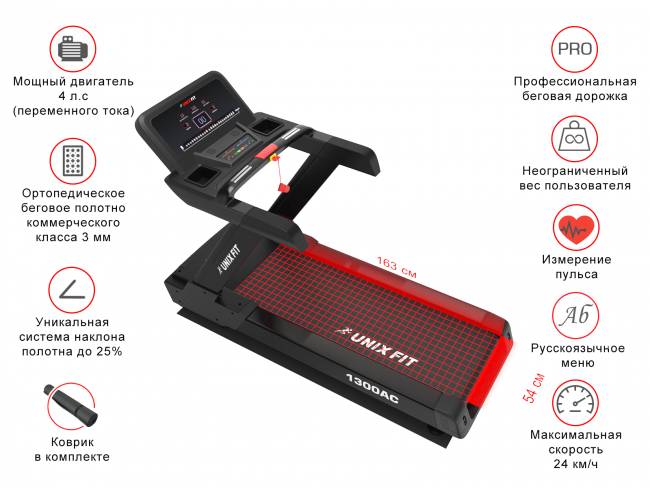 Беговая дорожка профессиональная UNIXFIT T-1300 PRO (LED) Беговая дорожка профессиональная UNIXFIT T-1300 PRO (LED)